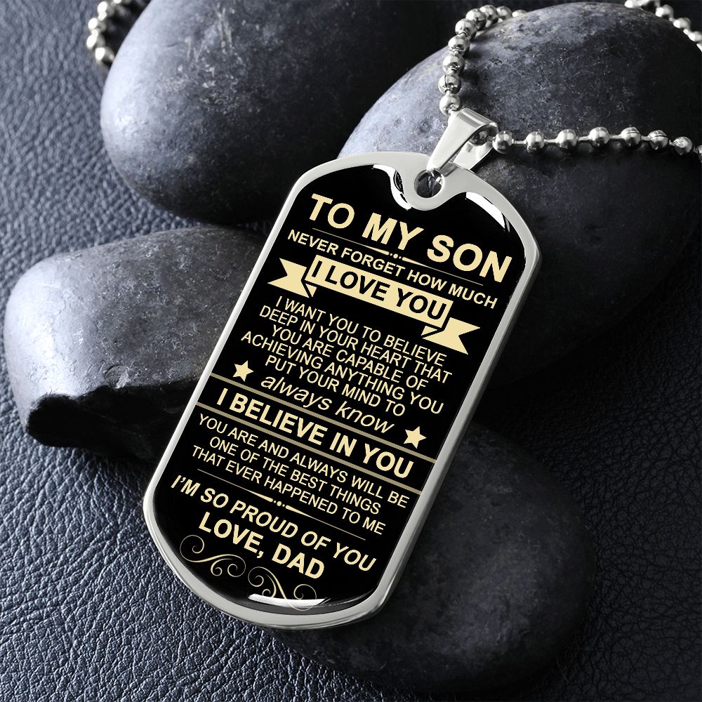 To My Son From Dad | I'm So Proud Of You | Dog Tag Necklace Custom Engraving