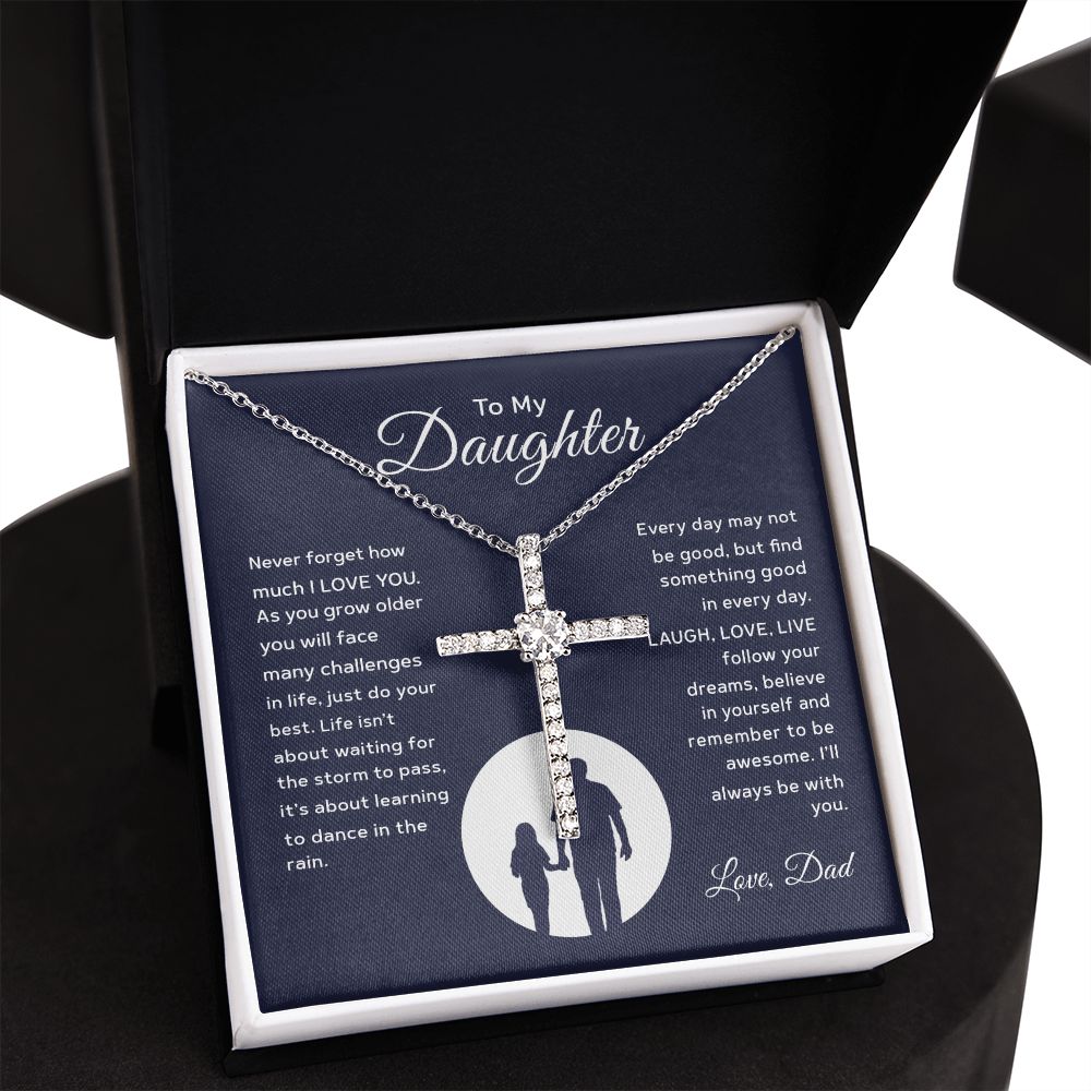 Daughter Believe In Yourself, CZ Cross Necklace, Anniversary Gift Idea For Daughter From Dad