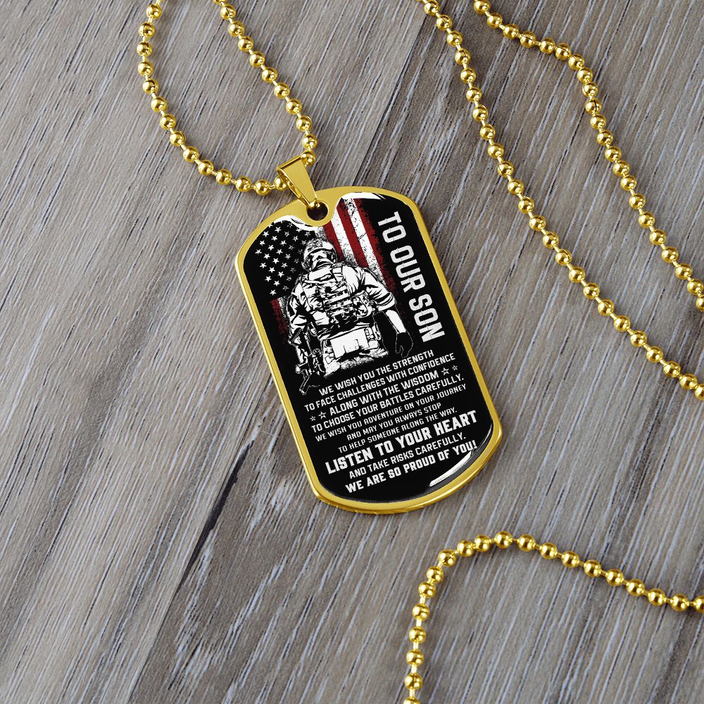 Gift To Army Son, Listen To Your Heart, Dog Tag Necklace, Gift For Soldier
