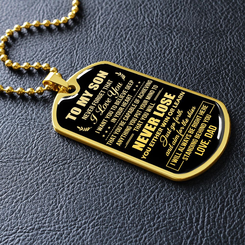 To My Son Dog Tag Necklace | Never Lose | Anniversary Gift For Son From Dad