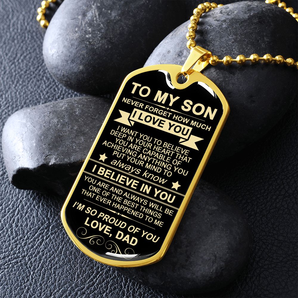 To My Son From Dad | I'm So Proud Of You | Dog Tag Necklace Custom Engraving
