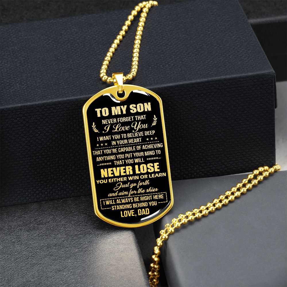 To My Son Dog Tag Necklace | Never Lose | Anniversary Gift For Son From Dad