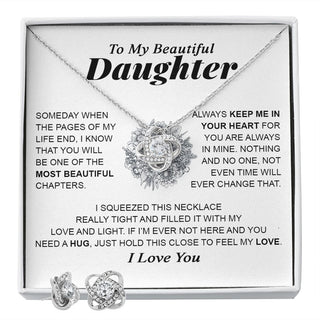To My Beautiful Daughter | Always keep me in your heart | Love Knot Earring & Necklace Set