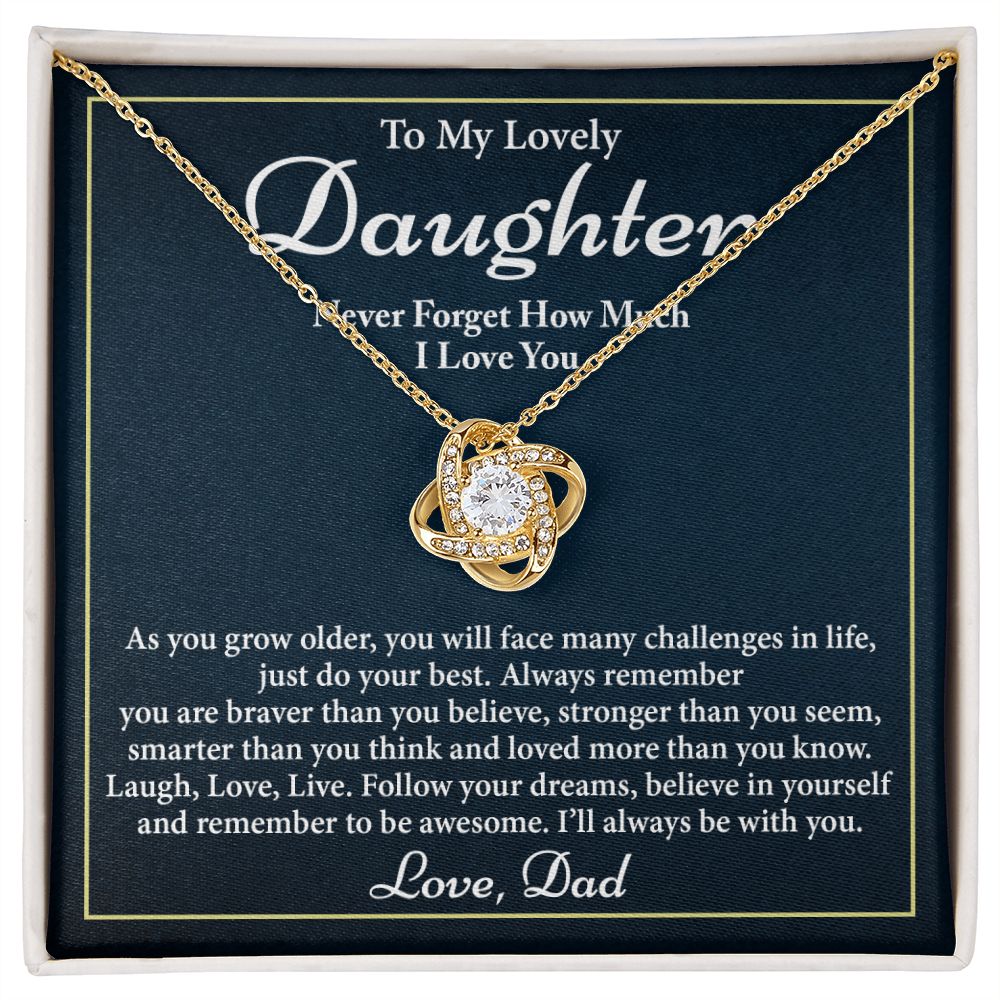 To My Lovely Daughter, Follow Your Dreams, Love Knot Necklace, Gift For Daughter From Dad