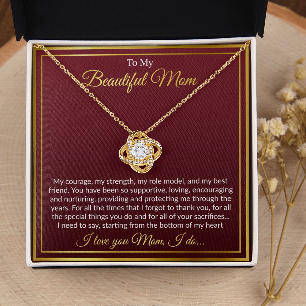 To My Beautiful Mom - Love You From The Bottom of My Heart, Love Knot Necklace Gift Mother Day