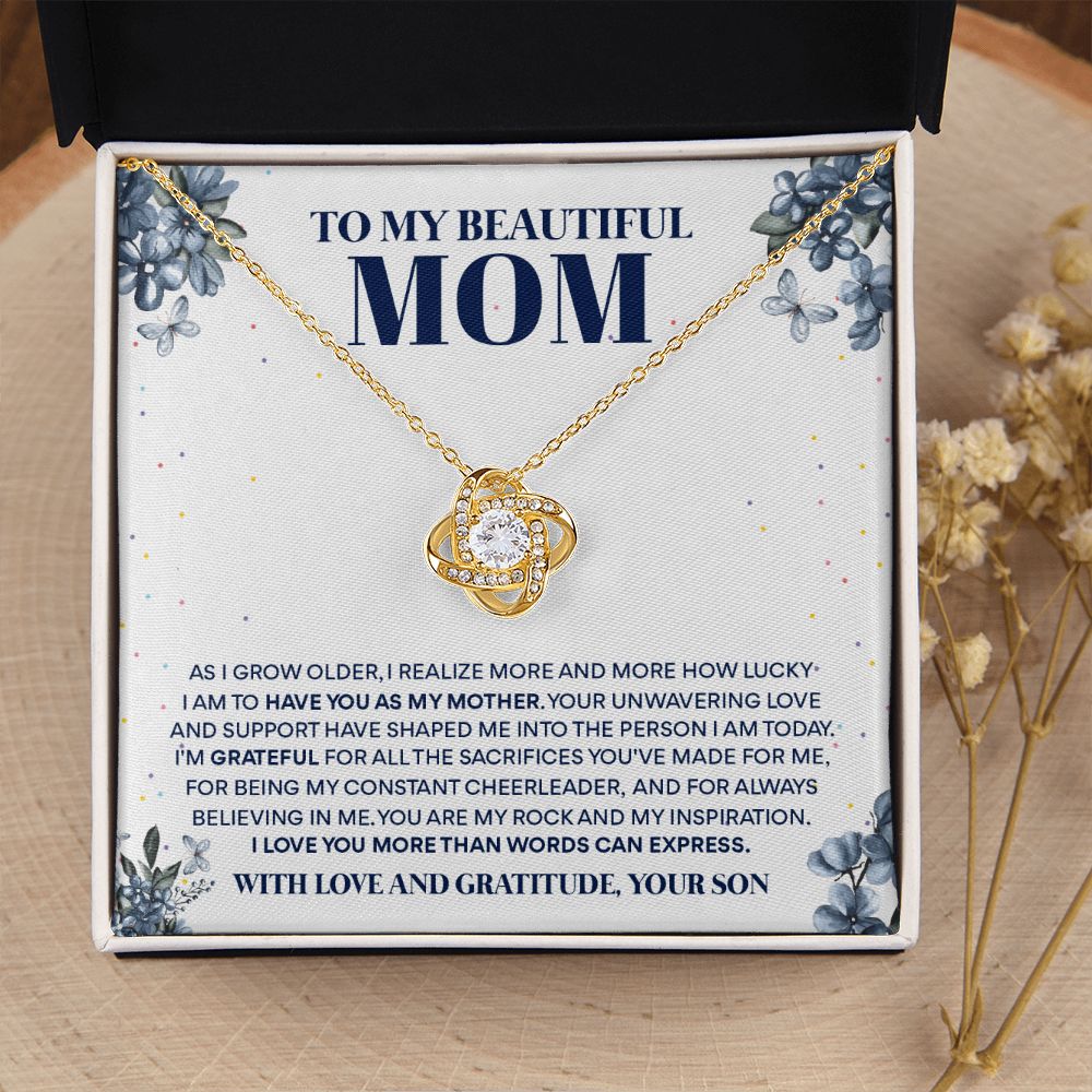 To My Beautiful Mom - Love and Gratitude, Love Knot Necklace