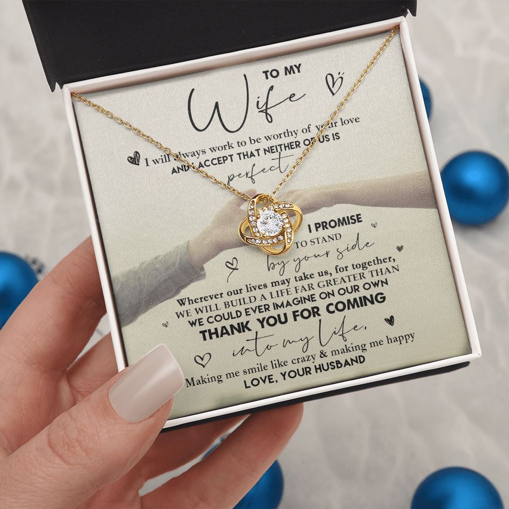 Wife Thank You For Coming, Love Knot Necklace, Romantic Gift For Wife From Husband