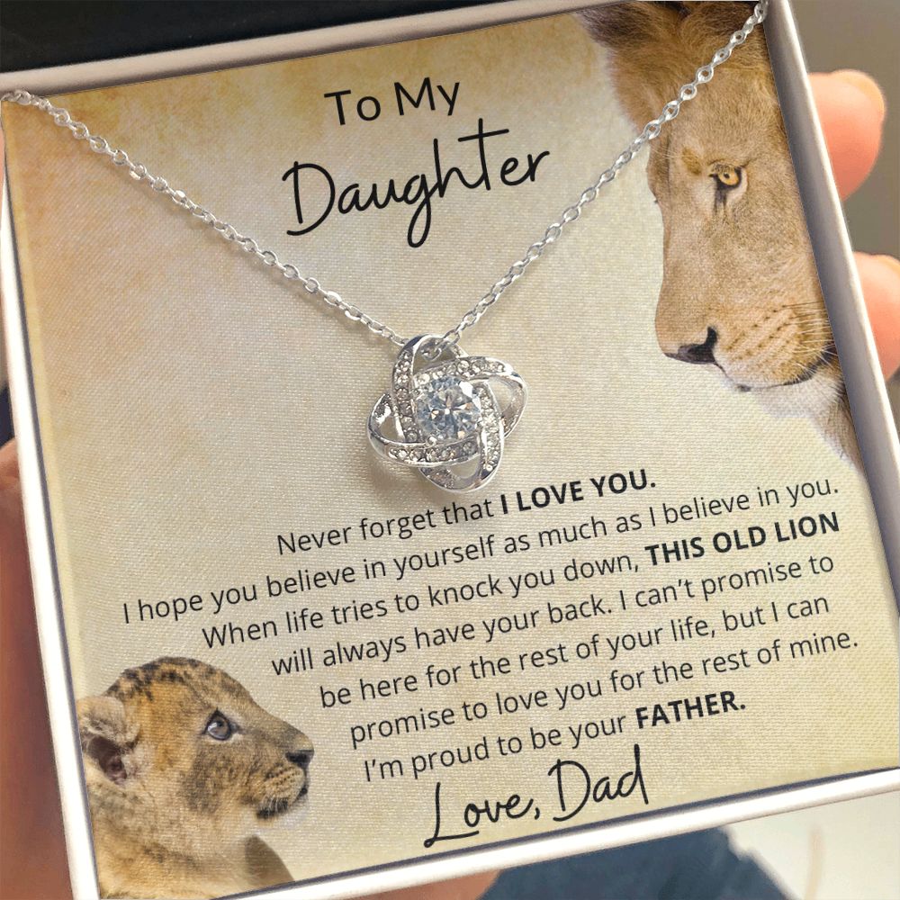 To My Daughter Gift from Dad "Never Forget That I Love You" Love Knot Necklace