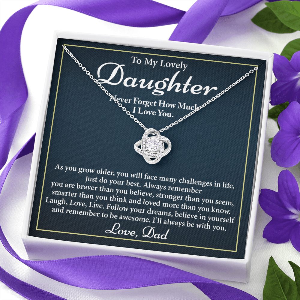 To My Lovely Daughter, Follow Your Dreams, Love Knot Necklace, Gift For Daughter From Dad