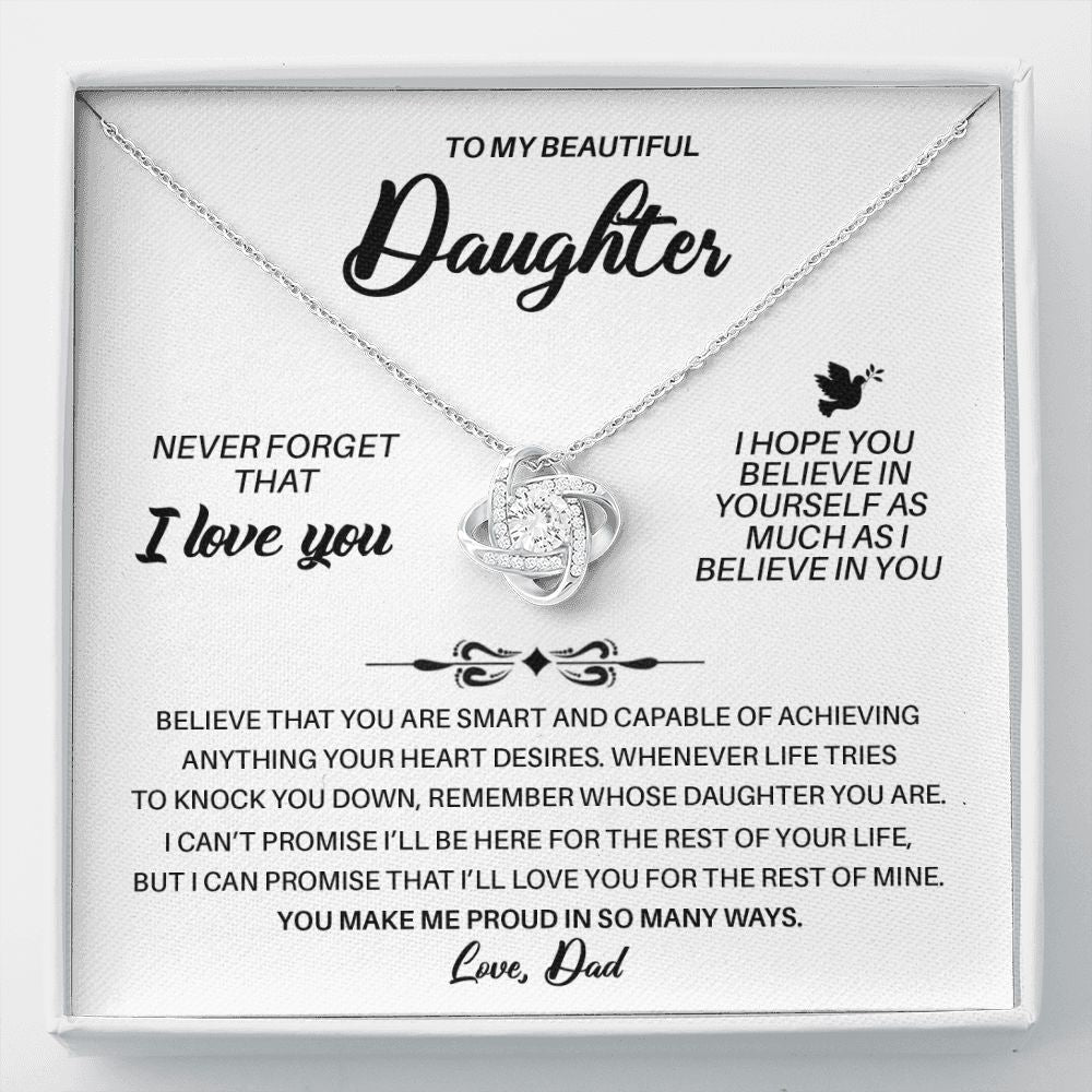 To My Daughter, I Proud Of you, Love Knot Necklace Gift