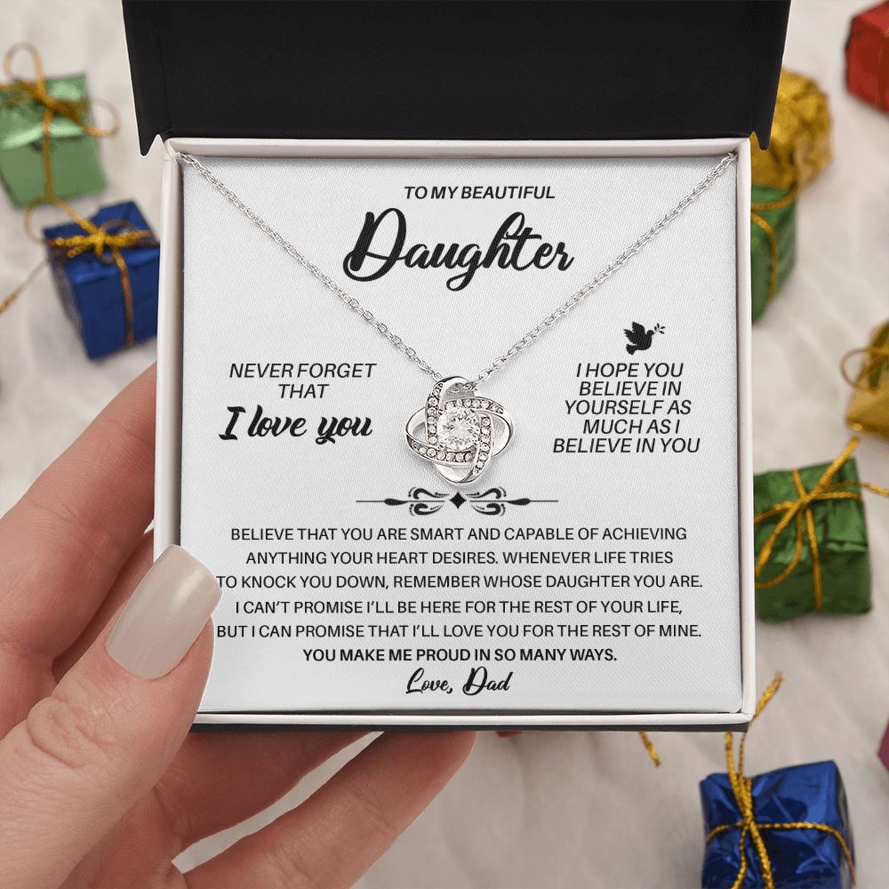 To My Daughter, I Proud Of you, Love Knot Necklace Gift