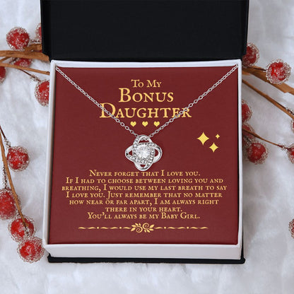 Bonus Daughter My Baby Girl, Love Knot Necklace, Sentimental Gift For Bonus Daughter