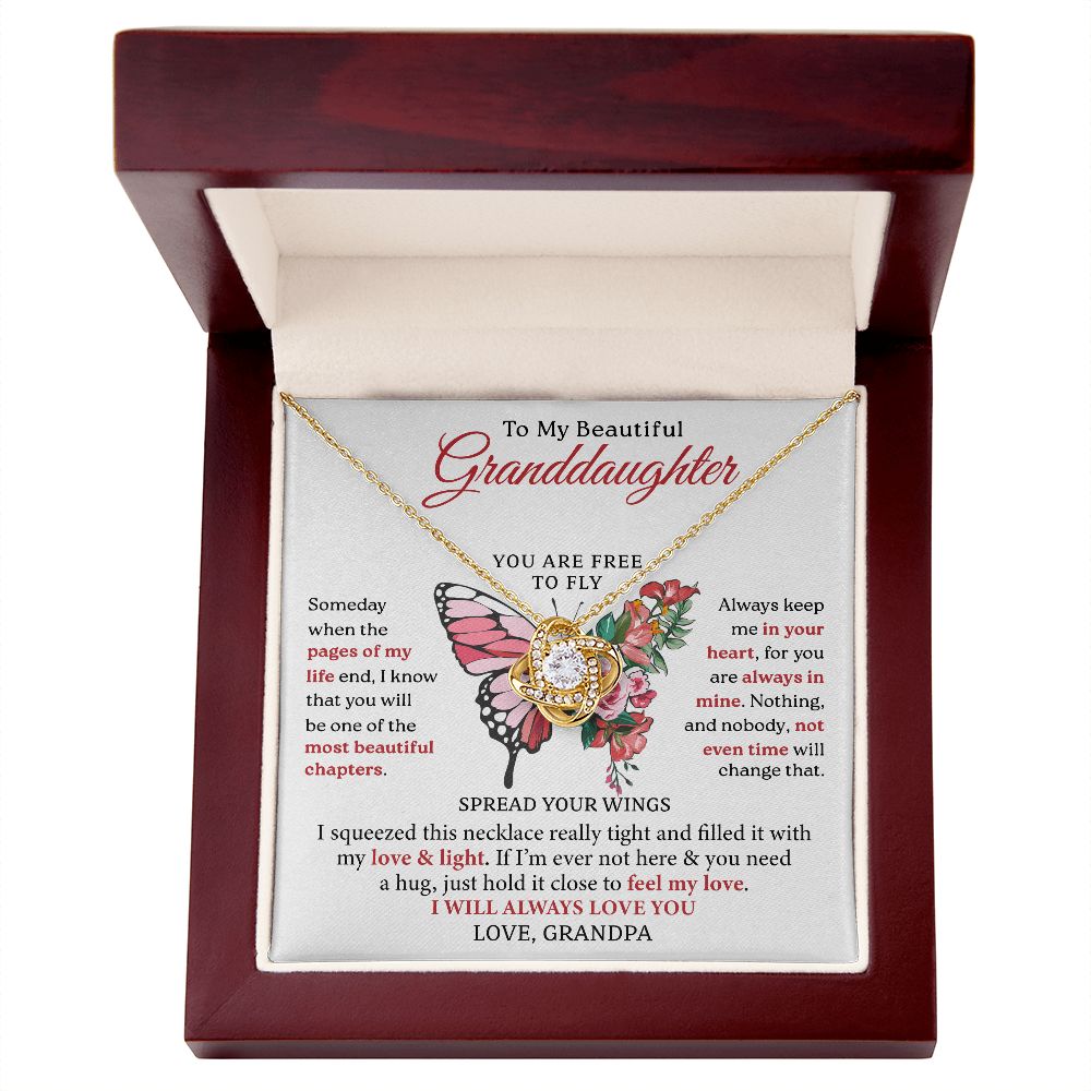 To My Granddaughter, Most Beautiful Chapter, Love Knot Necklace Gift