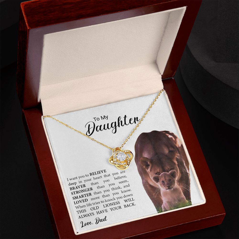 To My Daughter Gift From Dad | This Old Lion Will Always Have Your Back | Love Knot Necklace