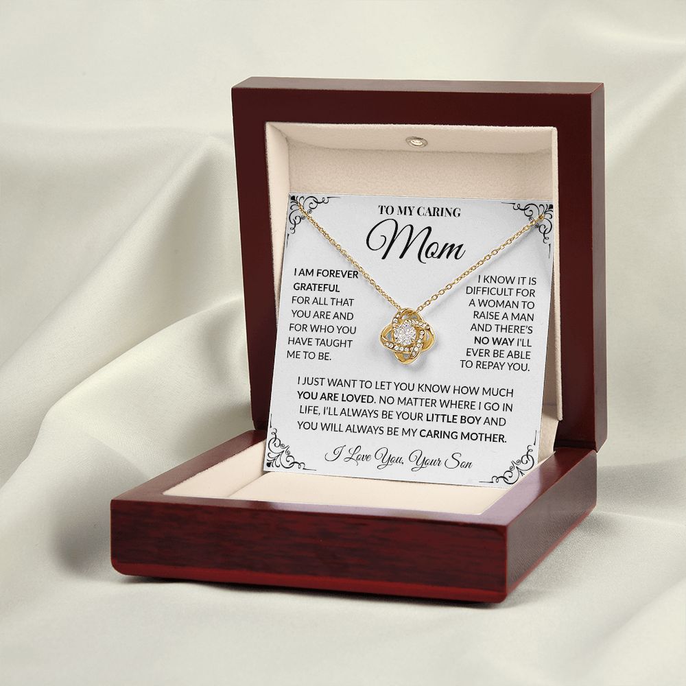 To My Caring Mom - I Will Always Be Your Little Boy, Love Knot Necklace