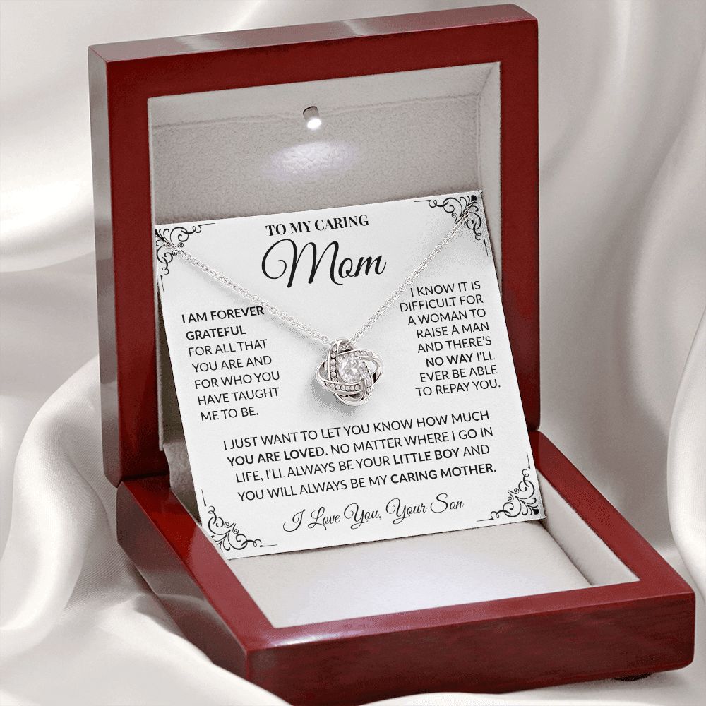 To My Caring Mom - I Will Always Be Your Little Boy, Love Knot Necklace