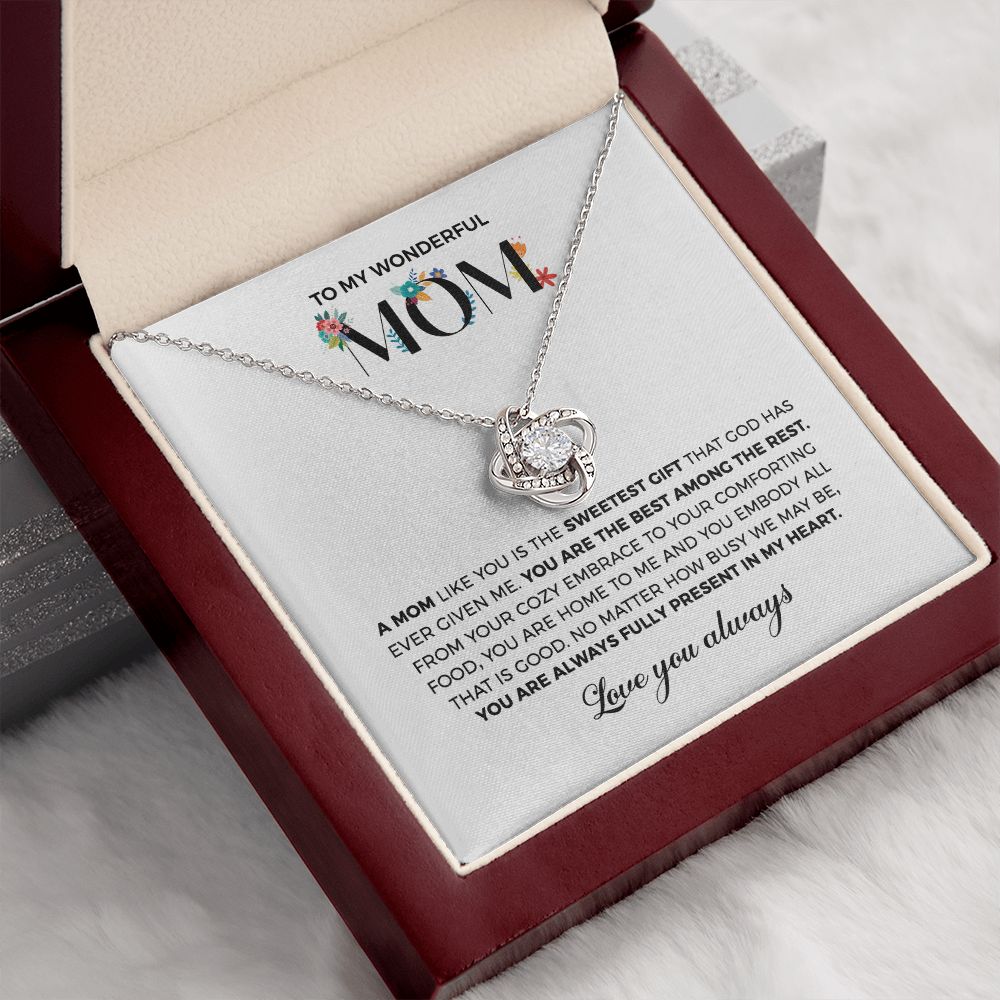 Mom Sweetest Gift, Love Knot Necklace, Anniversary Gift Idea For Mom