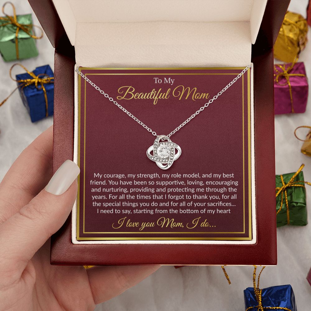 To My Beautiful Mom - Love You From The Bottom of My Heart, Love Knot Necklace Gift Mother Day