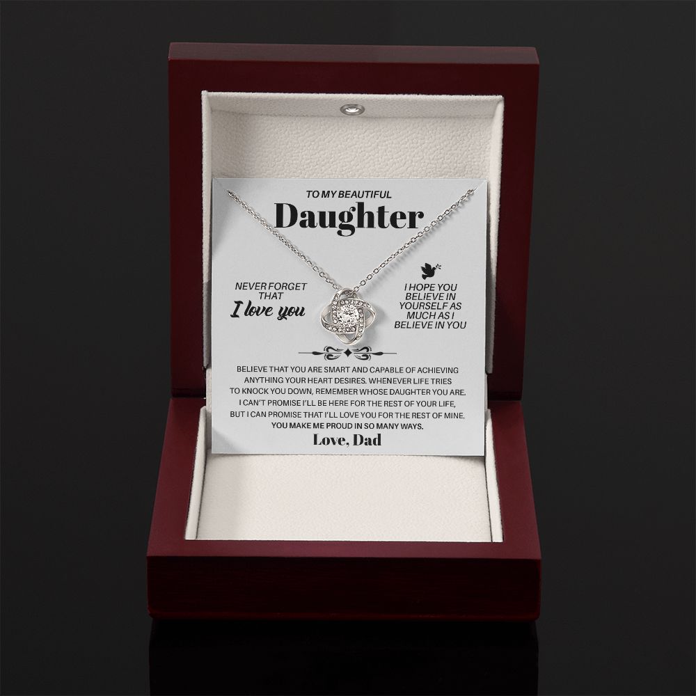 To My Beautiful Daughter - Proud Of You, Love Knot Necklace Gift