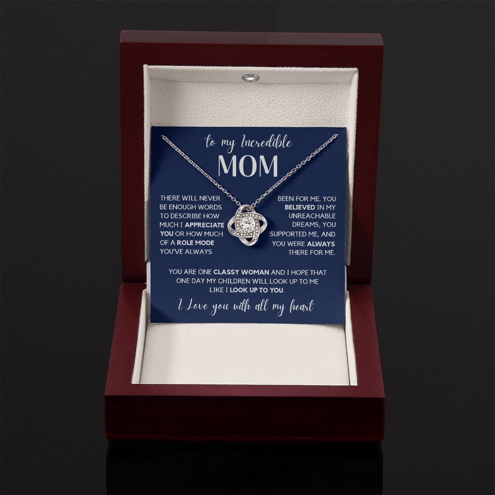 To my Mom - I Love You With All My Heart, Love Knot Necklace