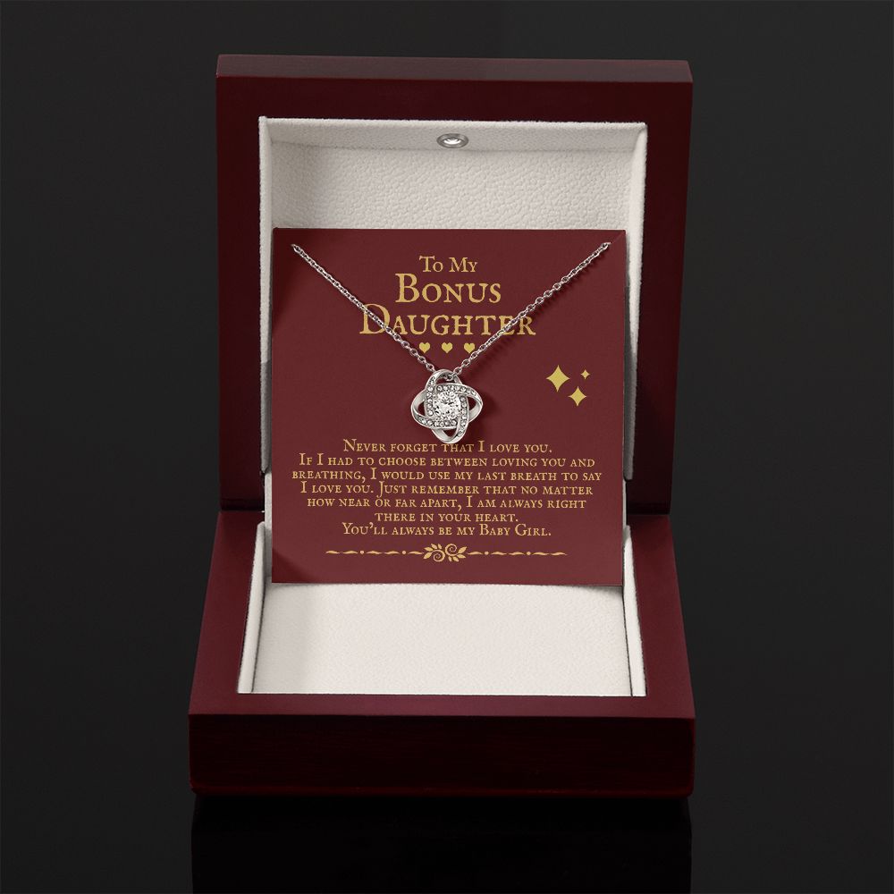 Bonus Daughter My Baby Girl, Love Knot Necklace, Sentimental Gift For Bonus Daughter