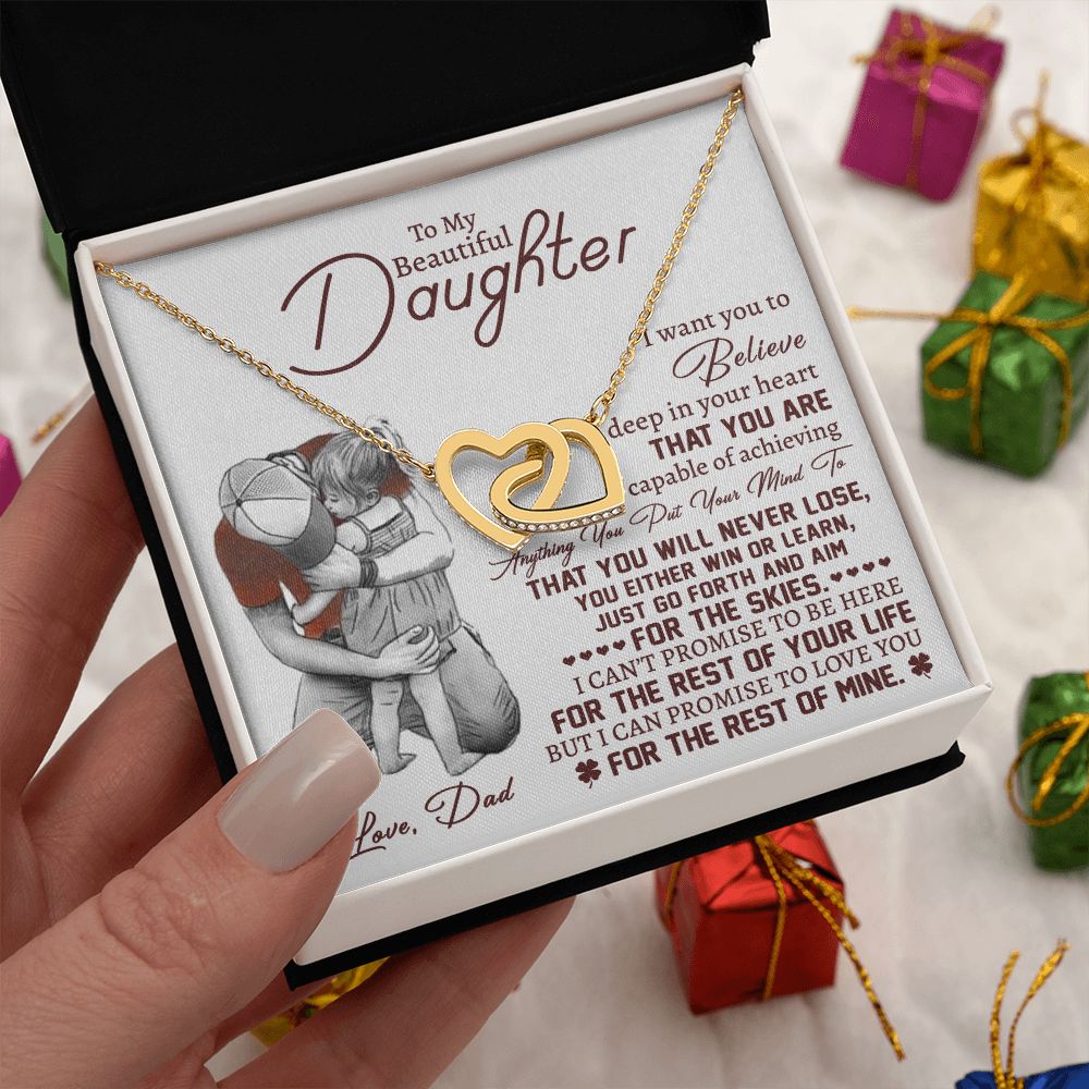 Beautiful Daughter Deep In Your Heart, Interlocking Hearts Necklace, Gift for Daughter from Dad