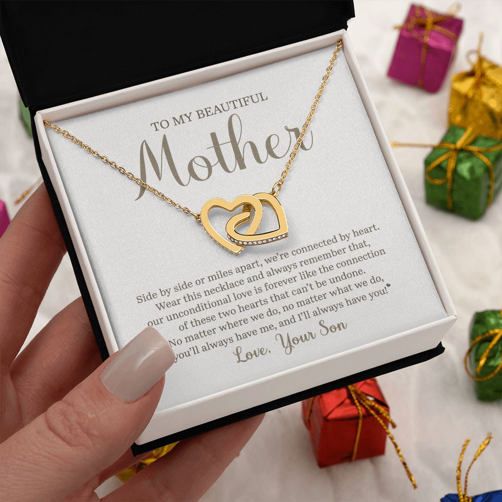 Mother Side By Side, Interlocking Hearts Necklace, Anniversary Gift For Mom