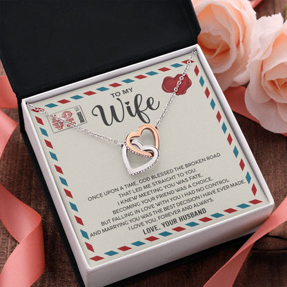 Wife Once Upon A Time, Interlocking Hearts Necklace, Romantic Gift For Wife From Husband