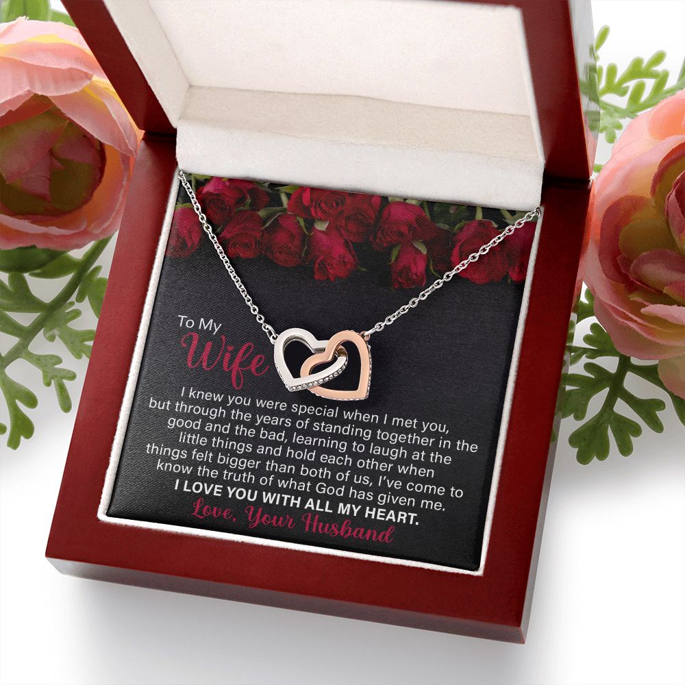 To My Wife | Standing Together | Interlocking Hearts Necklace | Gift For Her
