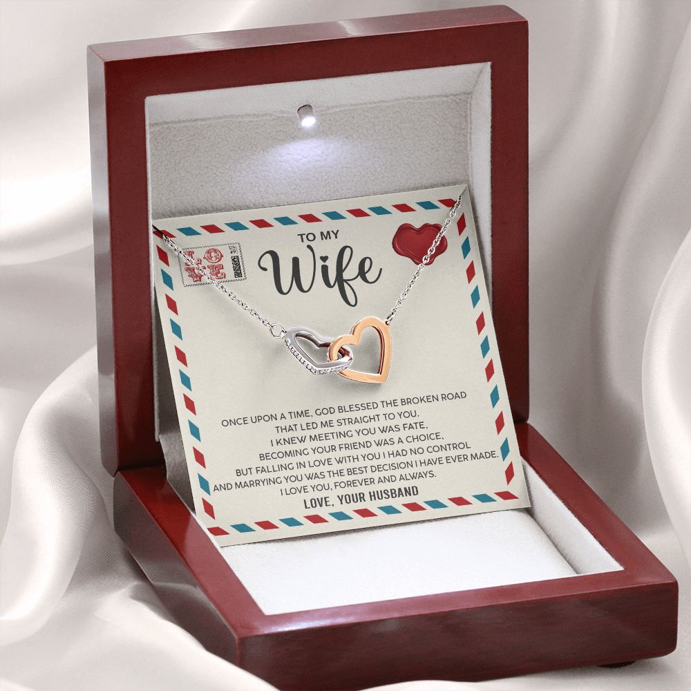 Wife Once Upon A Time, Interlocking Hearts Necklace, Romantic Gift For Wife From Husband