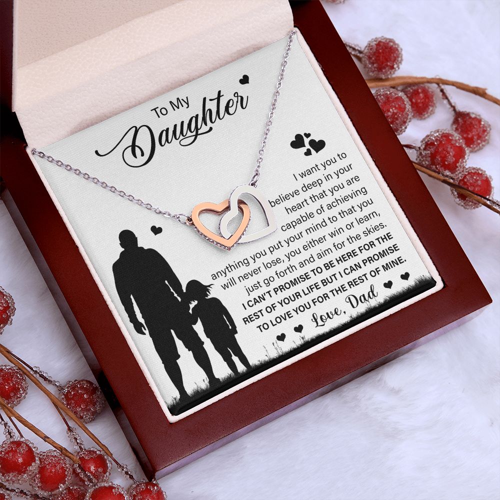 Daughter Never Lose, Interlocking Hearts Necklace, Gift For Daughter From Dad, Birthday Christmas Gift Idea