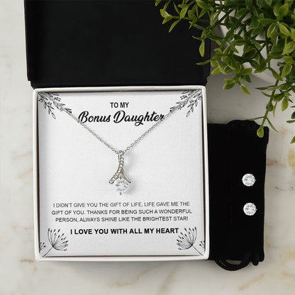 To My Bonus Daughter | Life Gave Me The Gift Of You | Alluring Beauty Necklace and Cubic Zirconia Earring Set