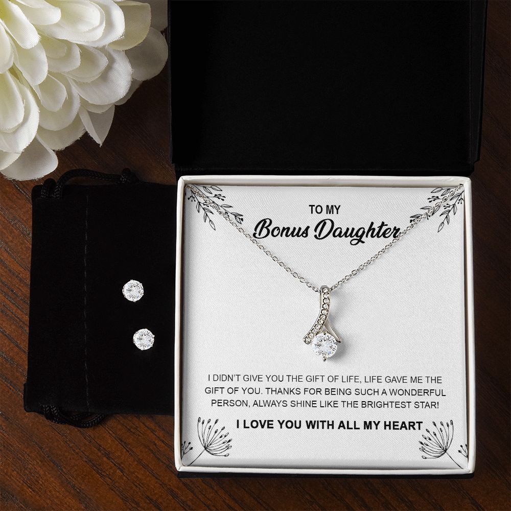 To My Bonus Daughter | Life Gave Me The Gift Of You | Alluring Beauty Necklace and Cubic Zirconia Earring Set