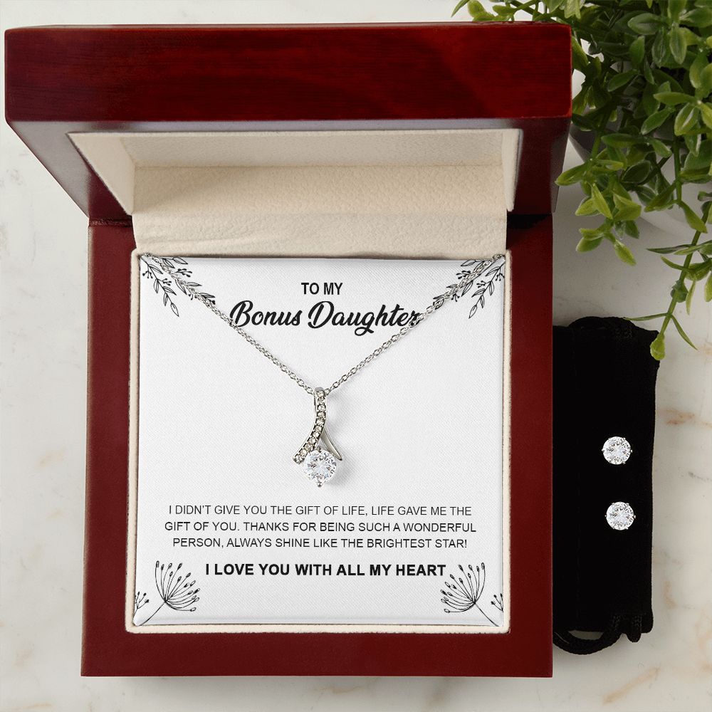 To My Bonus Daughter | Life Gave Me The Gift Of You | Alluring Beauty Necklace and Cubic Zirconia Earring Set