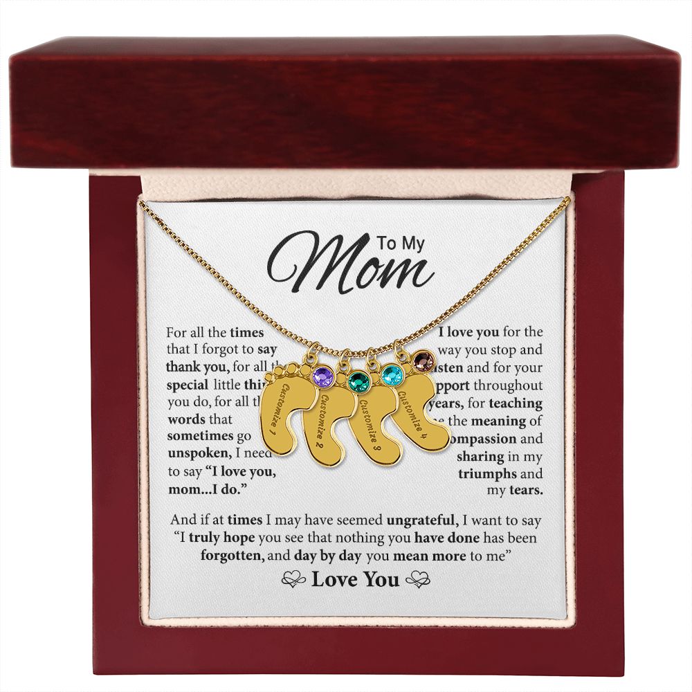 Mom You Mean More To Me, Custom Baby Feet Necklace