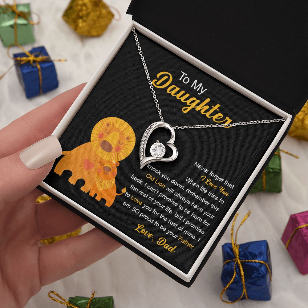 To My Daughter Gift From Dad | This Old Lion Will Always Have Your Back | Forever Love Necklace