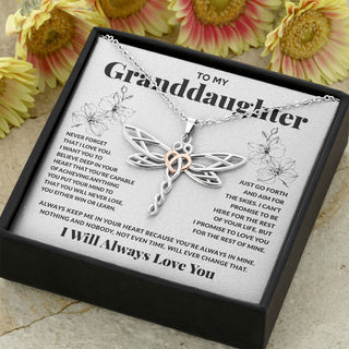 Granddaughter Always In Mine, Gift for Granddaughter from Grandparents, Dragonfly Necklace