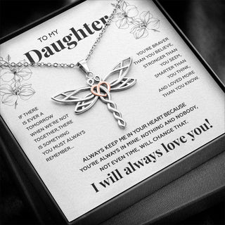 Daughter Always In Mine, Dragonfly Necklace, Christmas Gift for Daughter from Dad